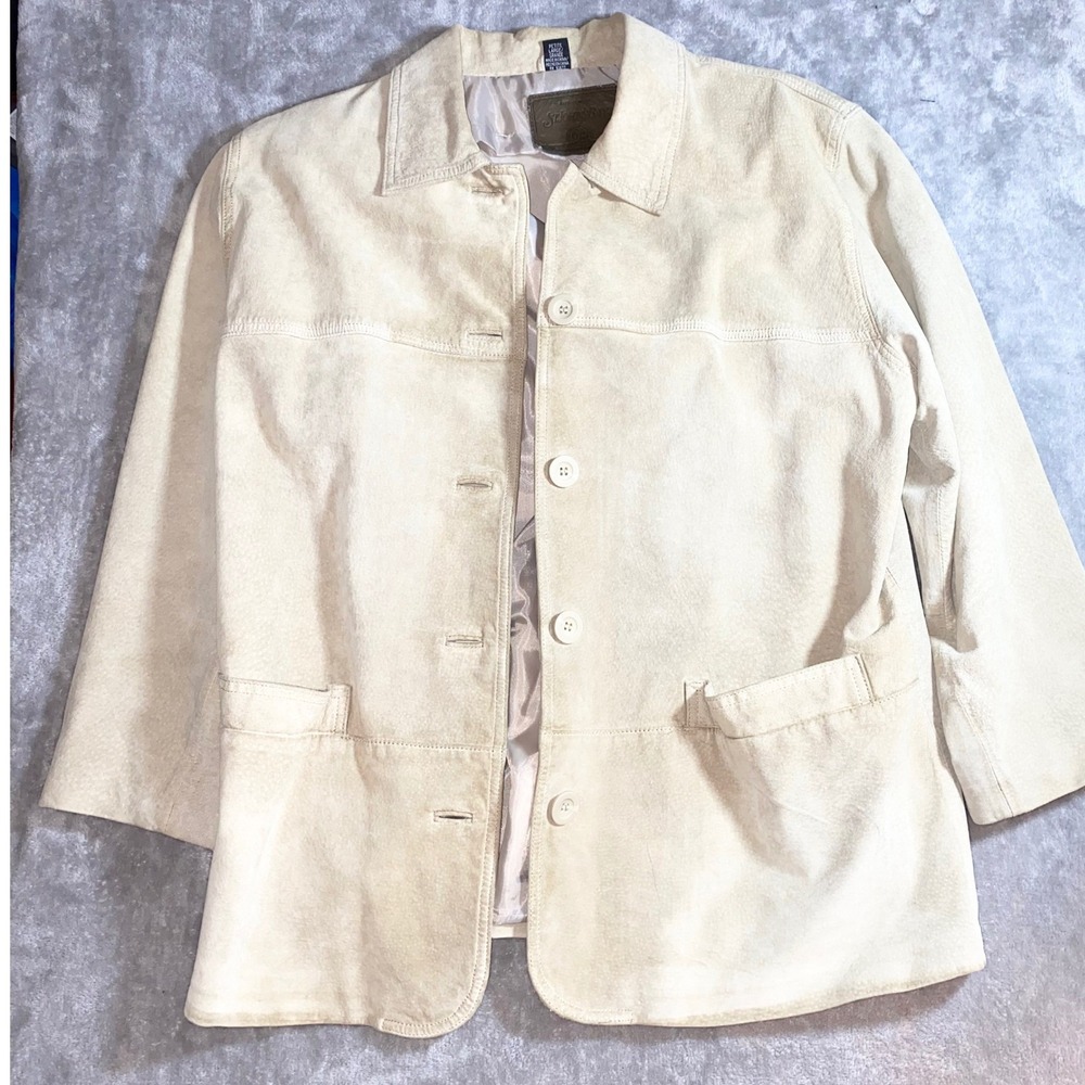ST JOHN'S BAY Petite Suede Leather Blazer Jacket Button Front Pockets AS IS